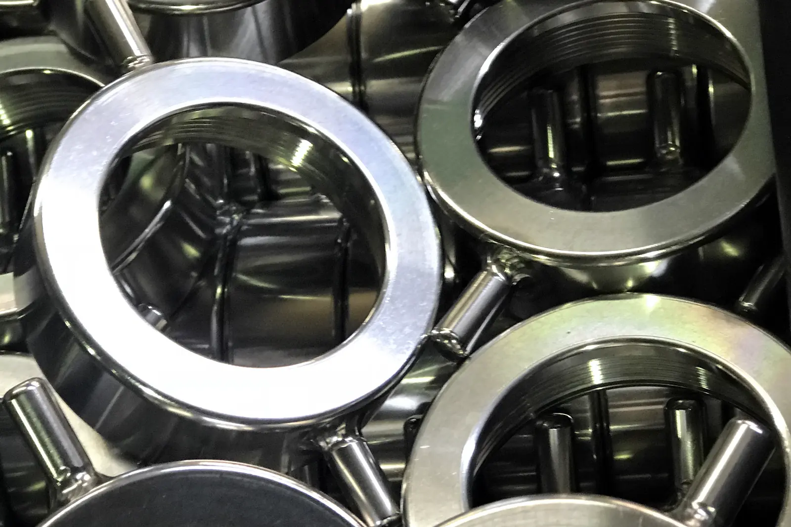 Machined stainless steel components, close up